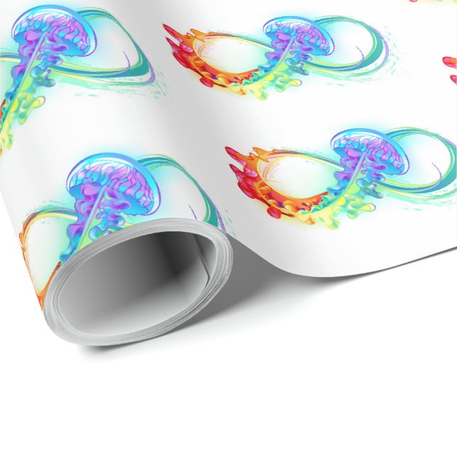 Papel De Presente Infinito com Água-Viva Arco-Íris (Ponta do rolo)