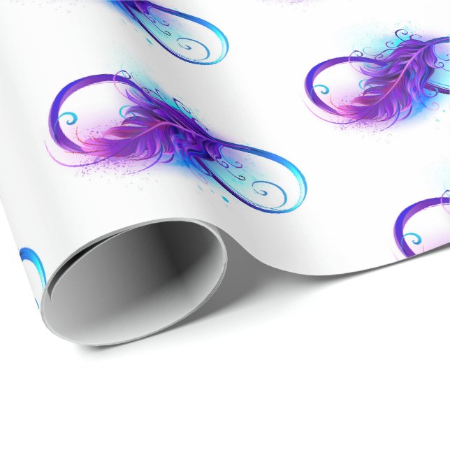 Papel De Presente Infinito com Pena Roxa (Ponta do rolo)