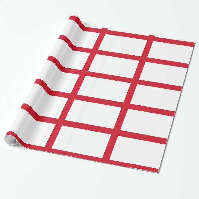 Papel De Presente Inglaterra White com linhas vermelhas (Desenrolado)