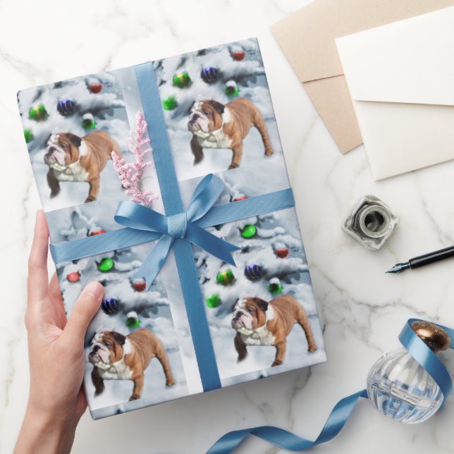 Papel De Presente Inglês Buldogue Christmas (Presentear)