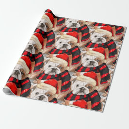Papel De Presente Inglês Bulldog Padrão Natal