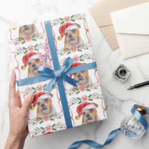 Papel De Presente Inglês Bulldog Patterno Christmas