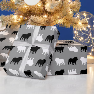 Papel De Presente Inglês Bulldog Silhouettes Padrinha Todas Ocasiõ