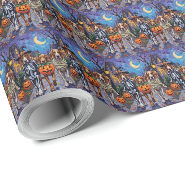 Papel De Presente Inglês Foxhound Dogs Trick or Tratating Halloween (Ponta do rolo)