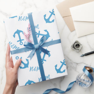 Papel De Presente Iniciais de Âncora Azul e Casal