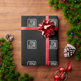Papel De Presente Iniciais Modernos Monogramados | Preto & Branco