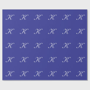 Papel De Presente Inicial "K" Monograma Branco no Azul