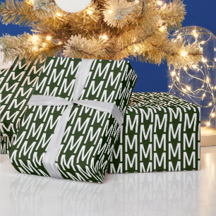 Papel De Presente Inicial monograma personalizado moderno verde escu
