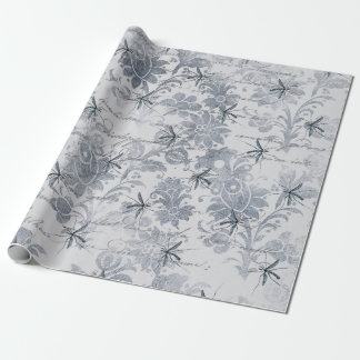 Papel De Presente Inseto e cinza azul florais