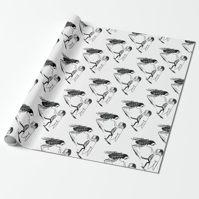 Papel De Presente Insetos Antigos Dançando; Mosca Azulada (Desenrolado)