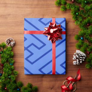 Papel De Presente Inspiração Grega Linhas Geométricas Padrão Azul