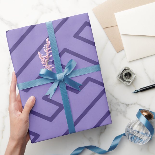 Papel De Presente Inspiração Grega Linhas Geométricas Padrão Roxo (Presentear)