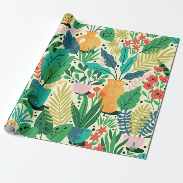Papel De Presente Instalações domésticas em potes cerâmicos, com um  (Desenrolado)