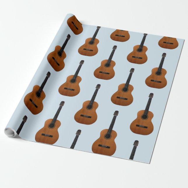 Papel De Presente Instrumento Musical de Padrão de Violão Azul (Desenrolado)