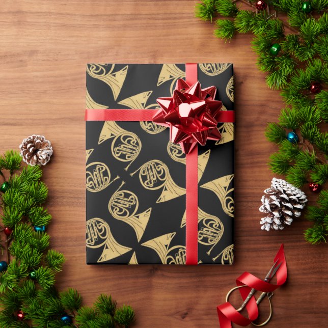 Papel De Presente Instrumento Musical do Corno Francês Desenho a Pre (Presente de Natal)