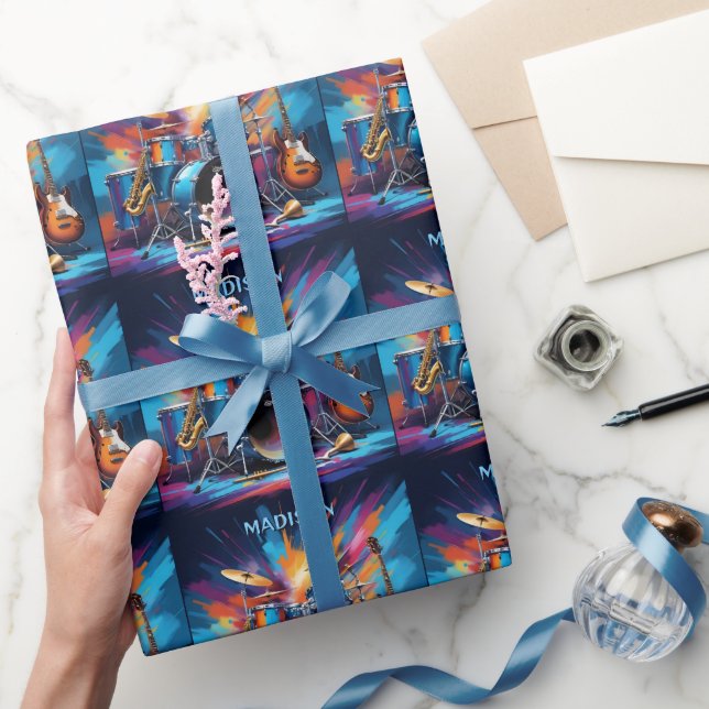 Papel De Presente Instrumentos Musicais de Nome Personalizado (Presentear)