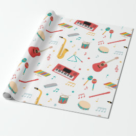 Papel De Presente Instrumentos Musicais Tema Musical Padrão