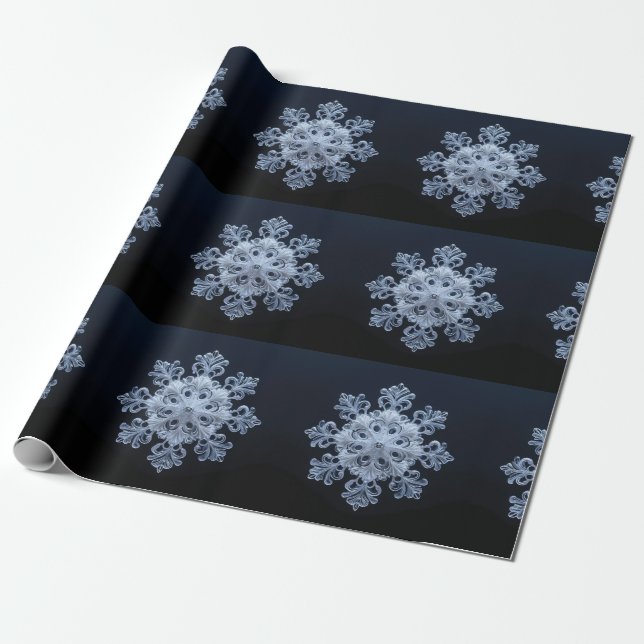 Papel De Presente Intrair o Design do floco de neve no fundo azul es (Desenrolado)