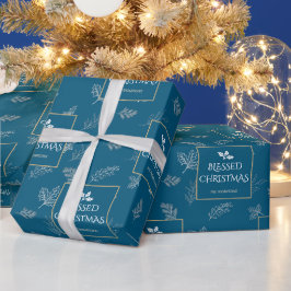 Papel De Presente Inverno branco elegante deixa azul