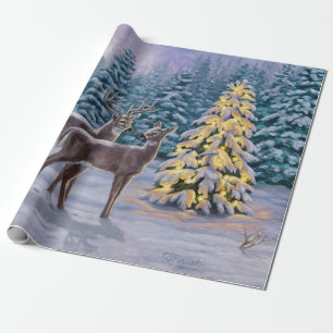 Papel De Presente Inverno de cervo e de Natal