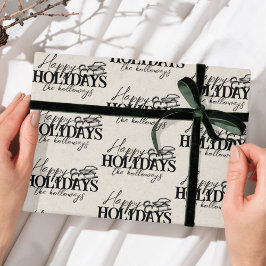 Papel De Presente Inverno Desenhado à Mão Trenó Preto Script Feriado