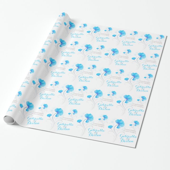 Papel De Presente Invólucro de cinza azul de flor silvestre (Desenrolado)