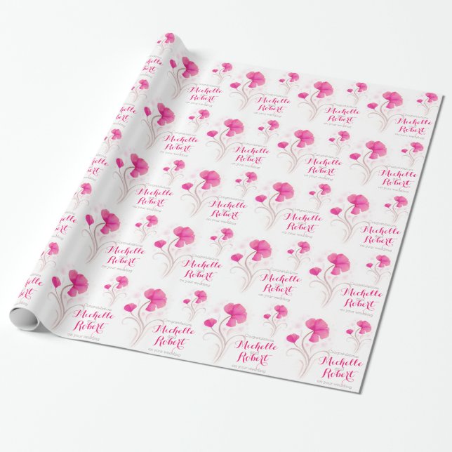 Papel De Presente Invólucro de cinza rosa rosa de flor silvestre (Desenrolado)