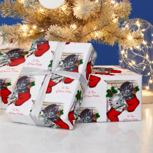 Papel De Presente Invólucro do gato do natal vintage retrô