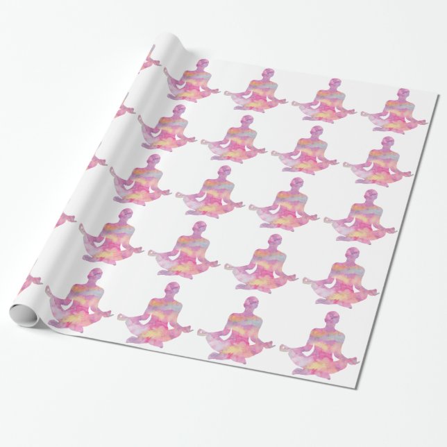 Papel De Presente Iogue cor-de-rosa roxo que meditating (Desenrolado)