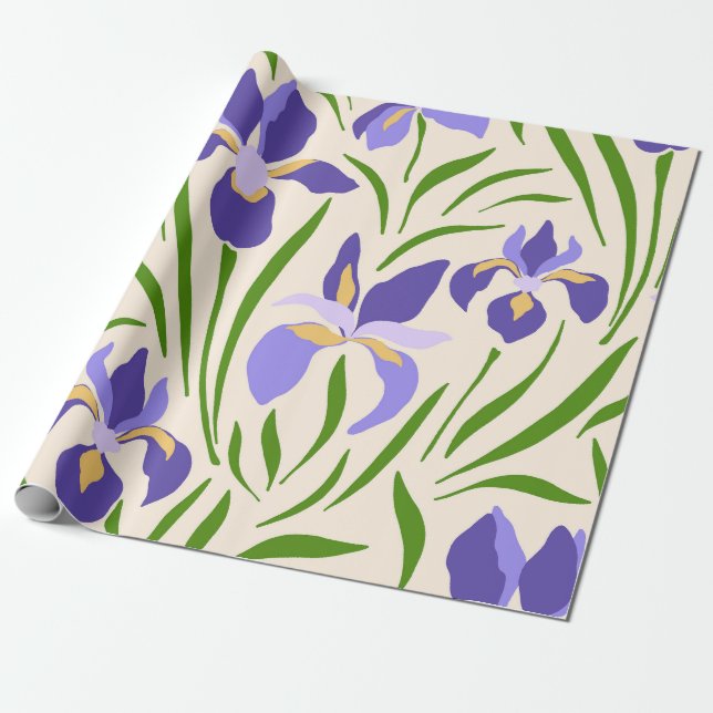 Papel De Presente Íris Botânica Roxa Desenhada à Mão Caprichosa (Desenrolado)
