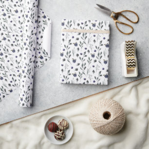 Papel De Presente Íris de Aquarela Woodsy em Azul Roxo e Musgo Flo
