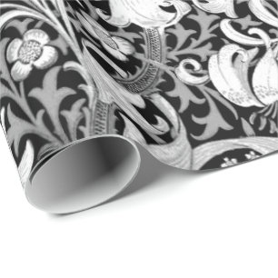 Papel De Presente Íris e lírio de William Morris, preto e branco