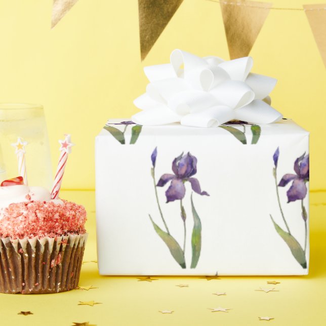 Papel De Presente Íris Roxo em Branco (Festa de aniversário)