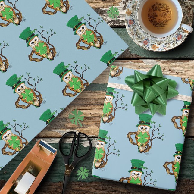 Papel De Presente Irish Clovers Owl Green (Criador carregado)
