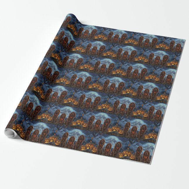 Papel De Presente Irish Red Setter Halloween Assustador (Desenrolado)