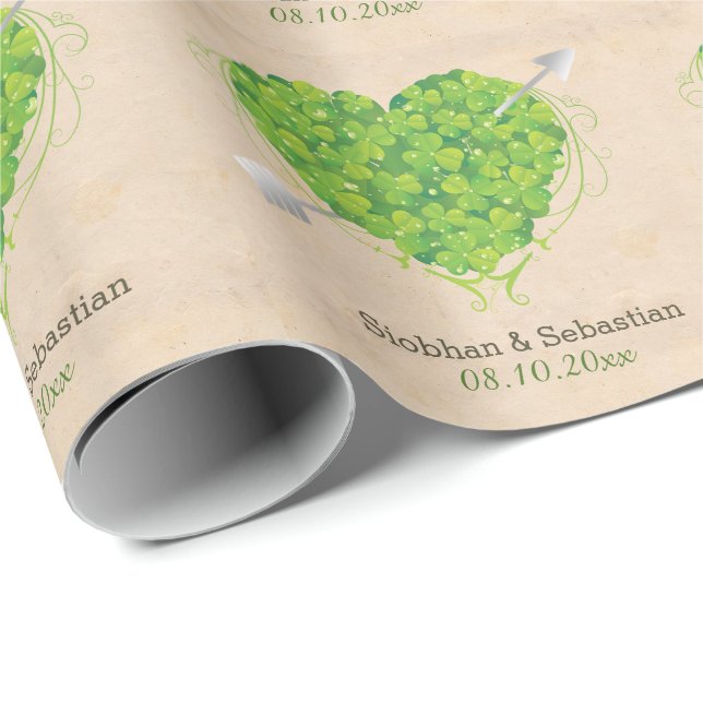 Papel De Presente Irish Wedding Shamrock Heart (Ponta do rolo)