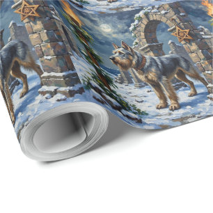 Papel De Presente Irlandês Wolfhound Natal Antigo Salão Feriado