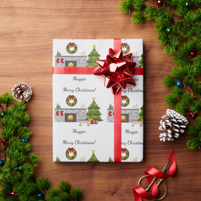 Papel De Presente Isabella & Tan Dachshund de Pelo Liso - Natal (Presente de Natal)