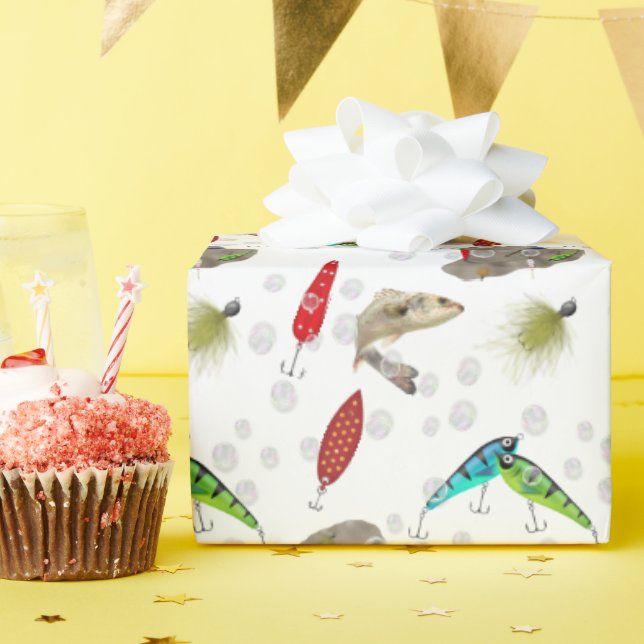 Papel De Presente Iscas de Pesca com Bolhas (Festa de aniversário)