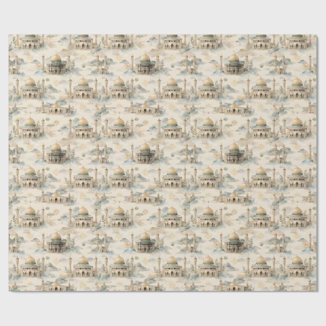 Papel de Presente Islâmico Aquarela Eid Ramadan Ha (Aberto)