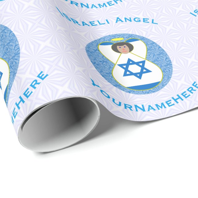 Papel De Presente Israel Flag Angel em branco e azul personalizado (Ponta do rolo)