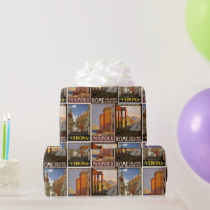 Papel De Presente Itália viagem vintage city Colagem retrô italian