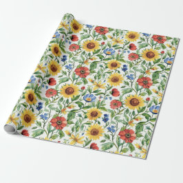 Papel De Presente Italian Blue Red Yellow Sunflowers Floral Birthday