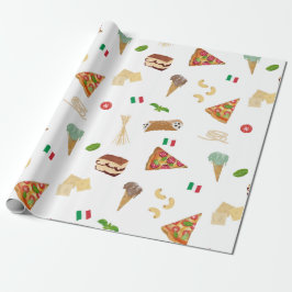 Papel De Presente Italian Food Pizza Pasta Tiramisu Pattern