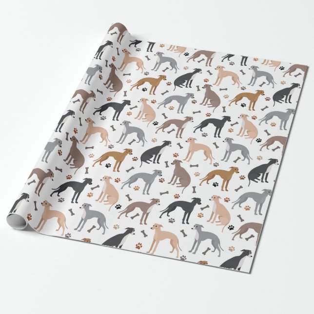 Papel De Presente Italian Greyhound Dog Bones and Paws Wrapping Pape (Desenrolado)