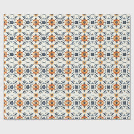 Papel De Presente Italian Tile Gift Wrap, Terracotta Blue Pattern