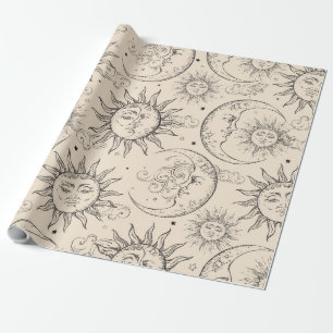 Papel De Presente Ivory Cream Magic Vintage Celestial Sol Lua Estrel