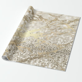 Papel De Presente Ivory Creamier Dourado Marble Shiny Metálico