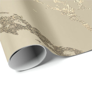 Papel De Presente Ivory Creamy Dourado Marble Shiny Glam Abstrato VI