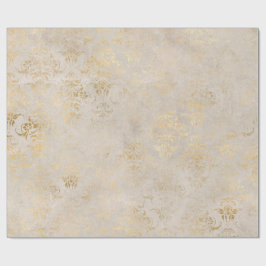 Papel De Presente Ivory e Dourado Grunge Vintage Damask